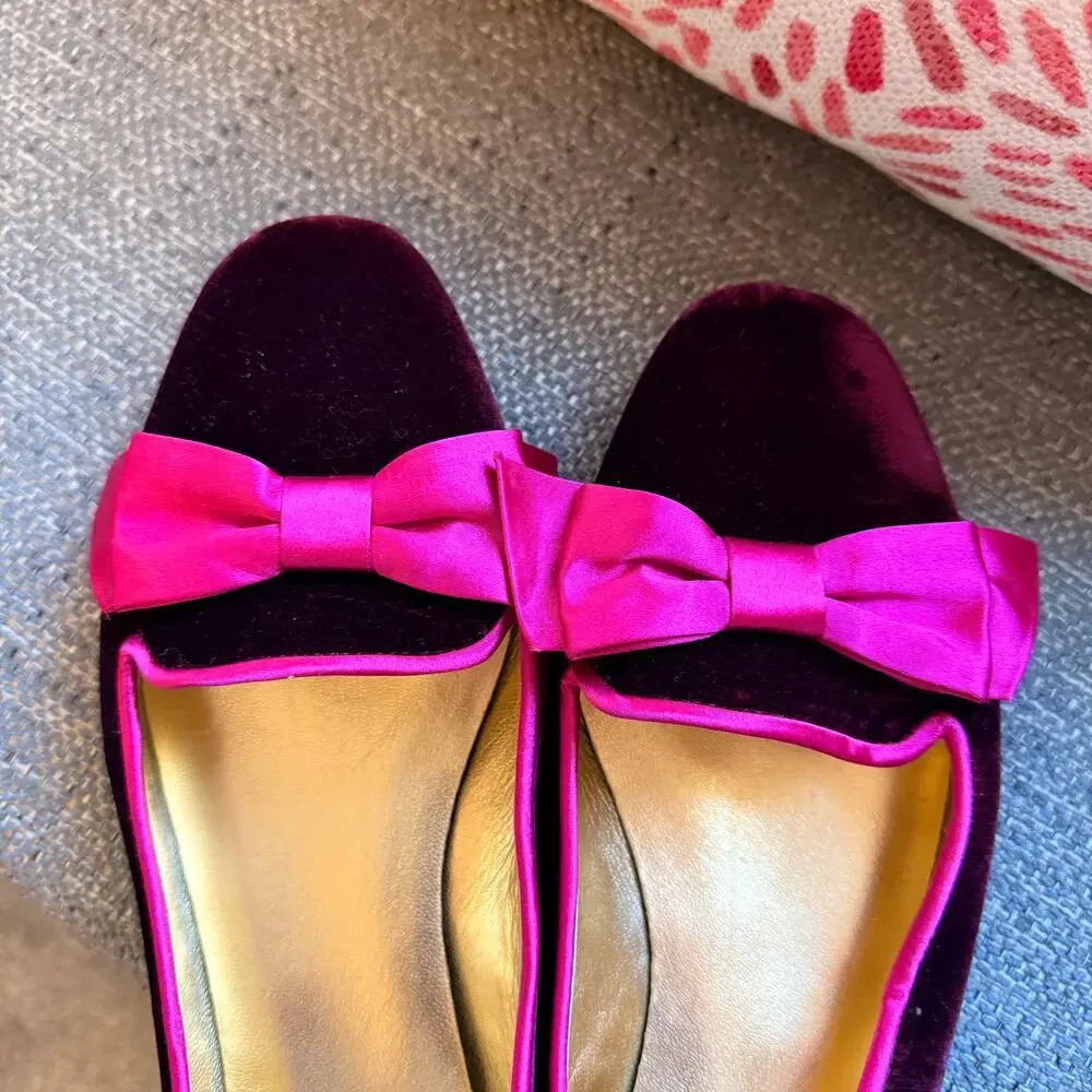 Kate Spade Astaire Velvet Loafer Bow Flat 9M Purple Fuchsia - Picture 4 of 8